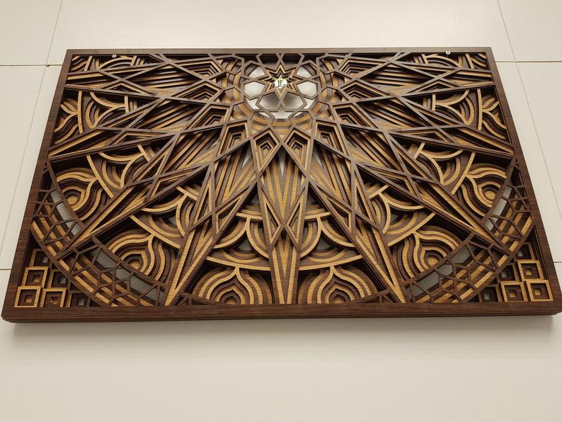 Geometric 3D Layered Wood Wall Art – 40×60cm | UAE Home, Airbnb & Gift