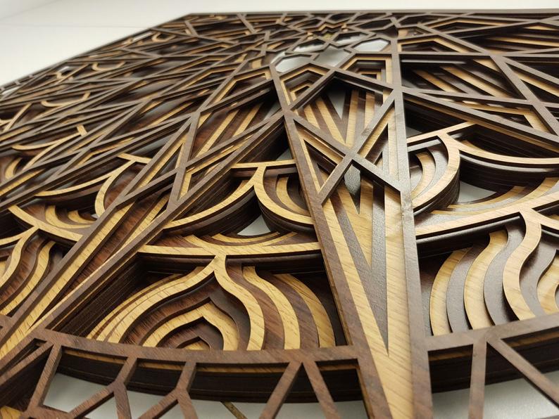 Geometric 3D Layered Wood Wall Art – 40×60cm | UAE Home, Airbnb & Gift