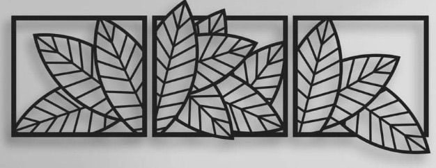 Leaf Silhouette Wooden Wall Art Set of 3 Panels – Laser Cut Black Wood