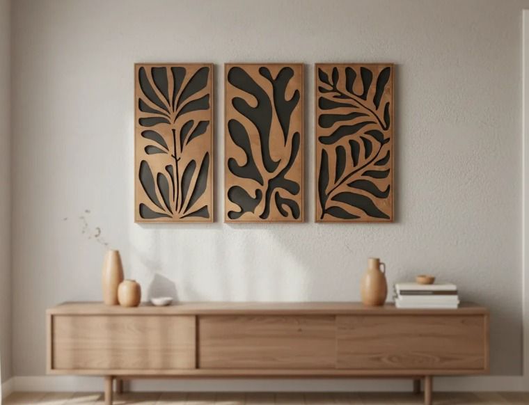 Botanical Triptych Wall Art – Set of 3 Two-Tone Wood Panels | UAE Home & Airbnb Decor