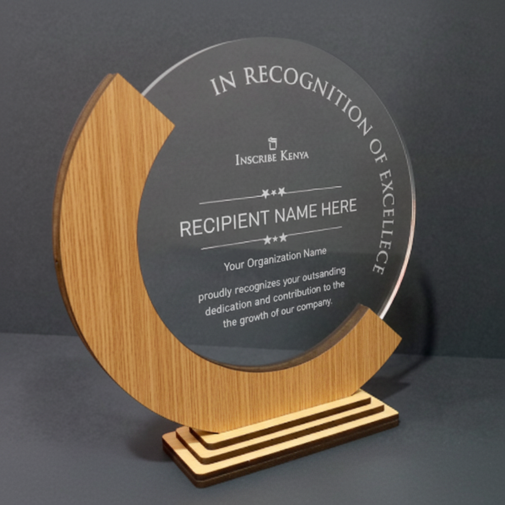 Acrylic Circle with Wood Veneer Crescent Award