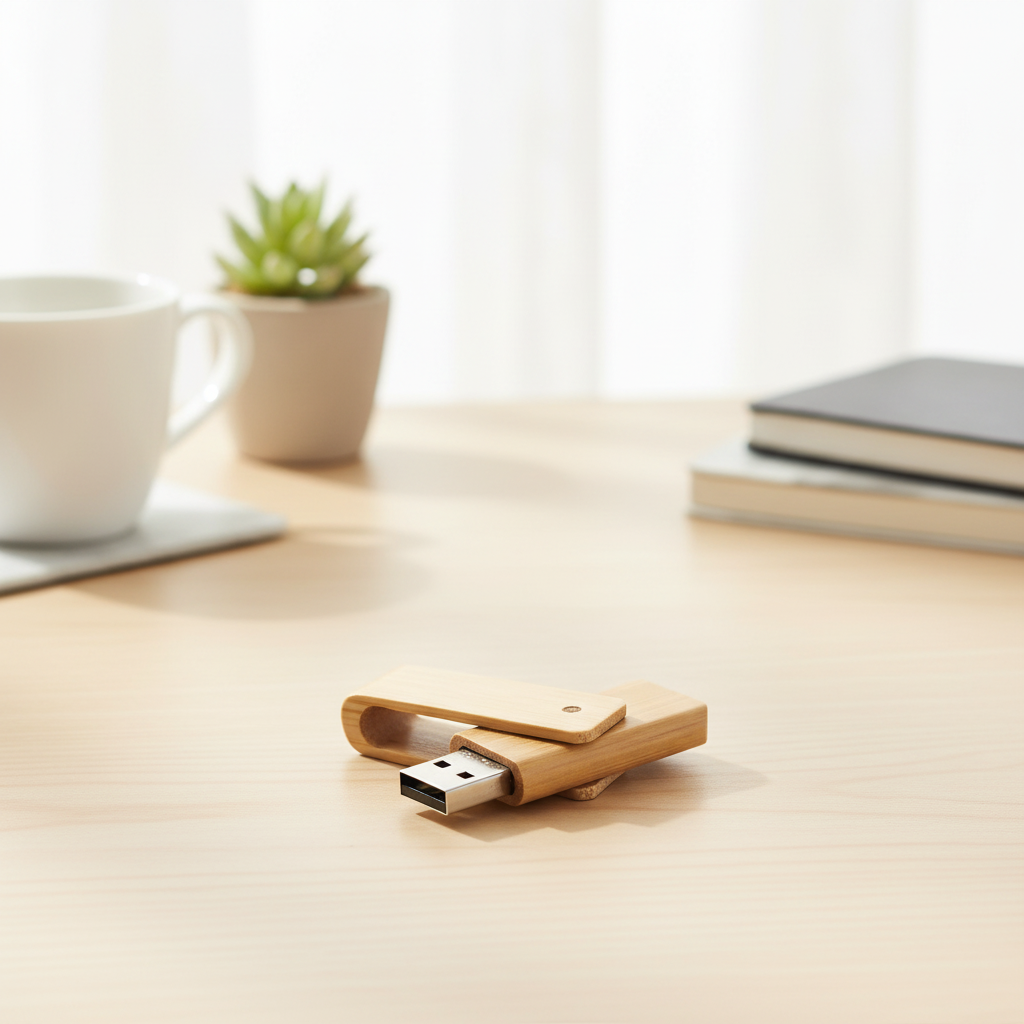 Bamboo USB Flash Drive No Plate - Light Table