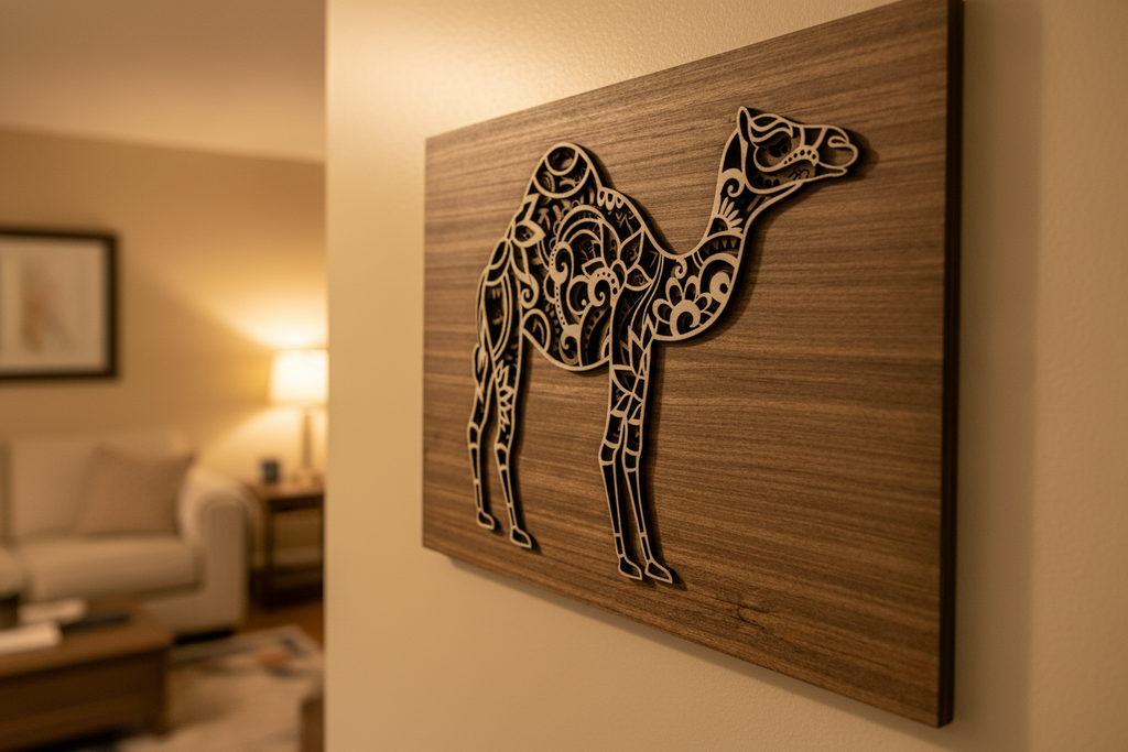 Camel Mandala Wall Art – 4-Layer Laser Cut Plywood – JMC Essentials
