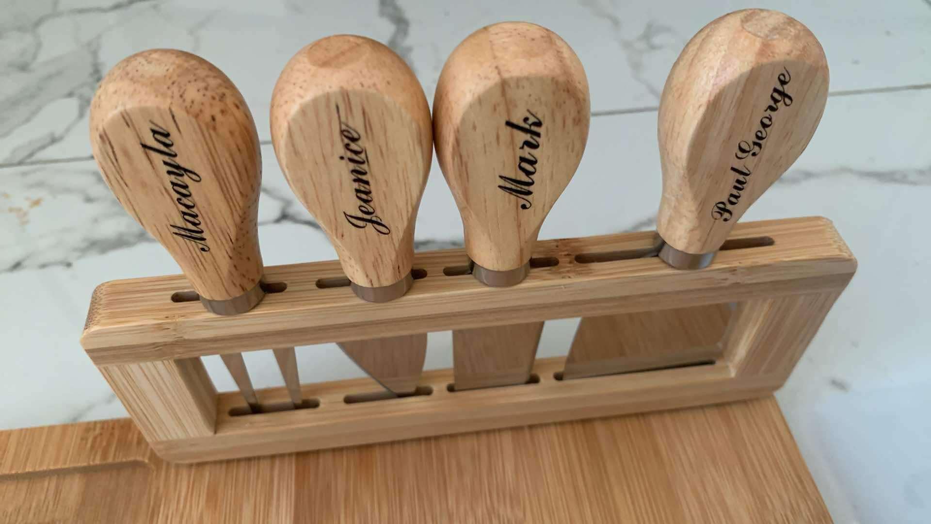 Personalized Bamboo Charcuterie Board Set – Laser Engraved with 4 Cheese Knives