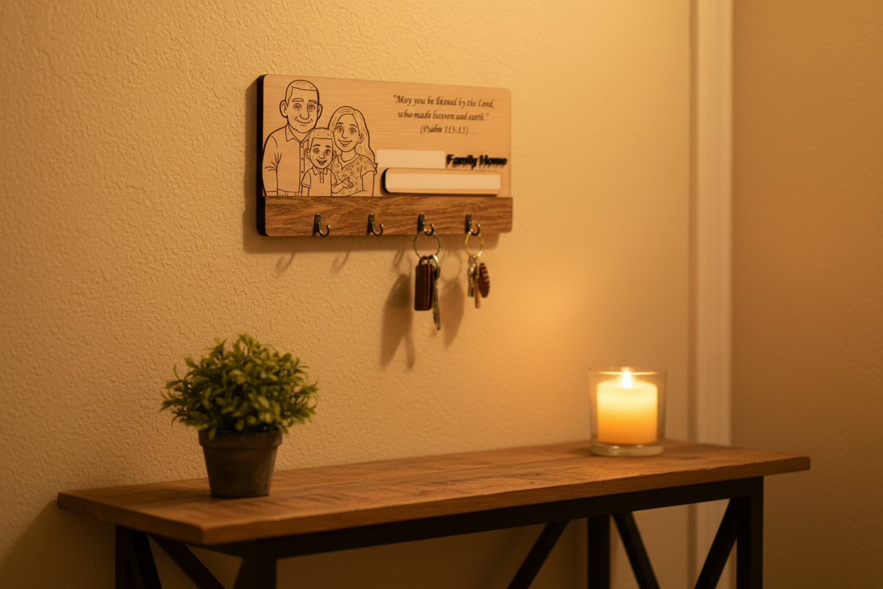 Family Keychain Holder - Warm Interior with Your Text Here