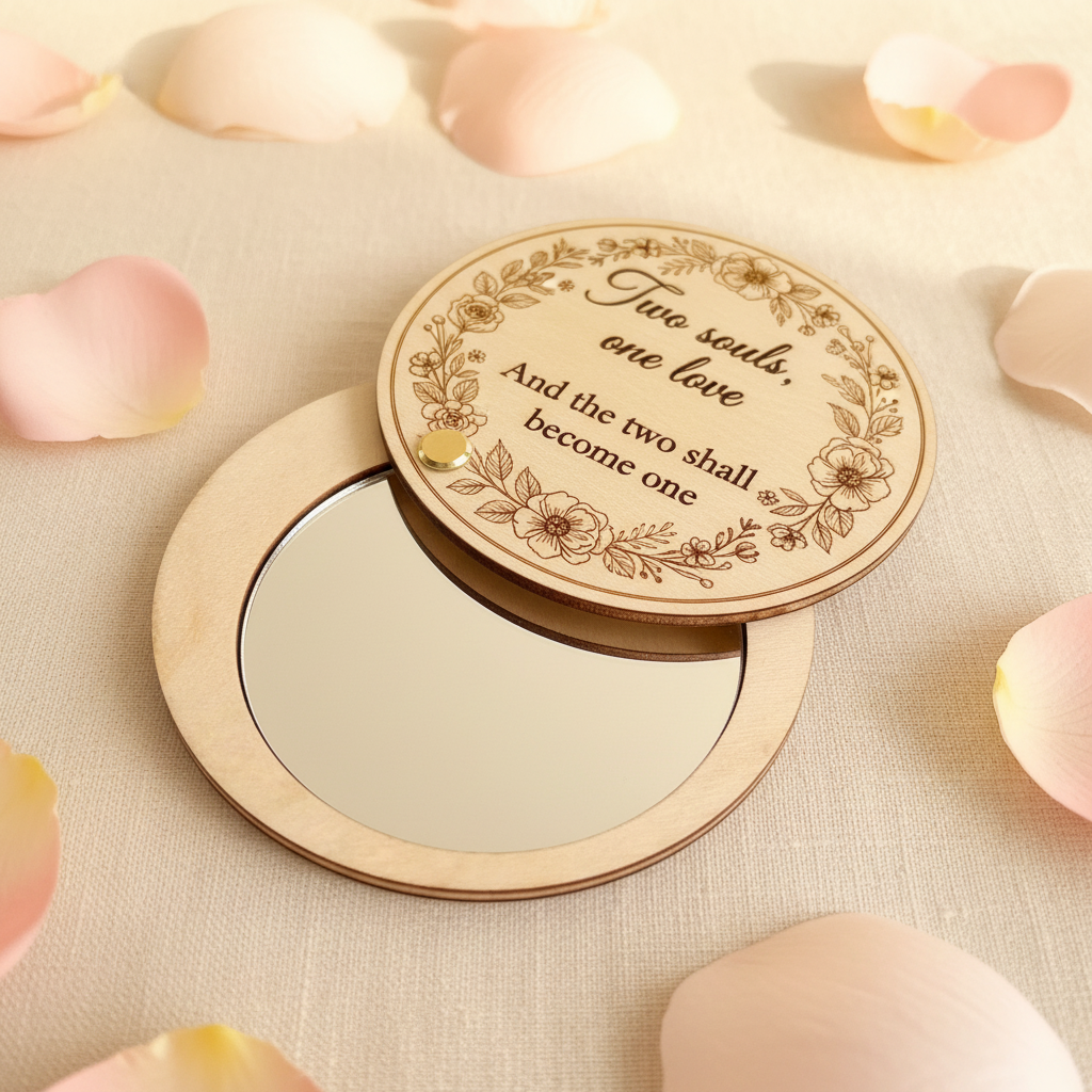 Wedding Compact Mirror – Laser Engraved Wooden Souvenir