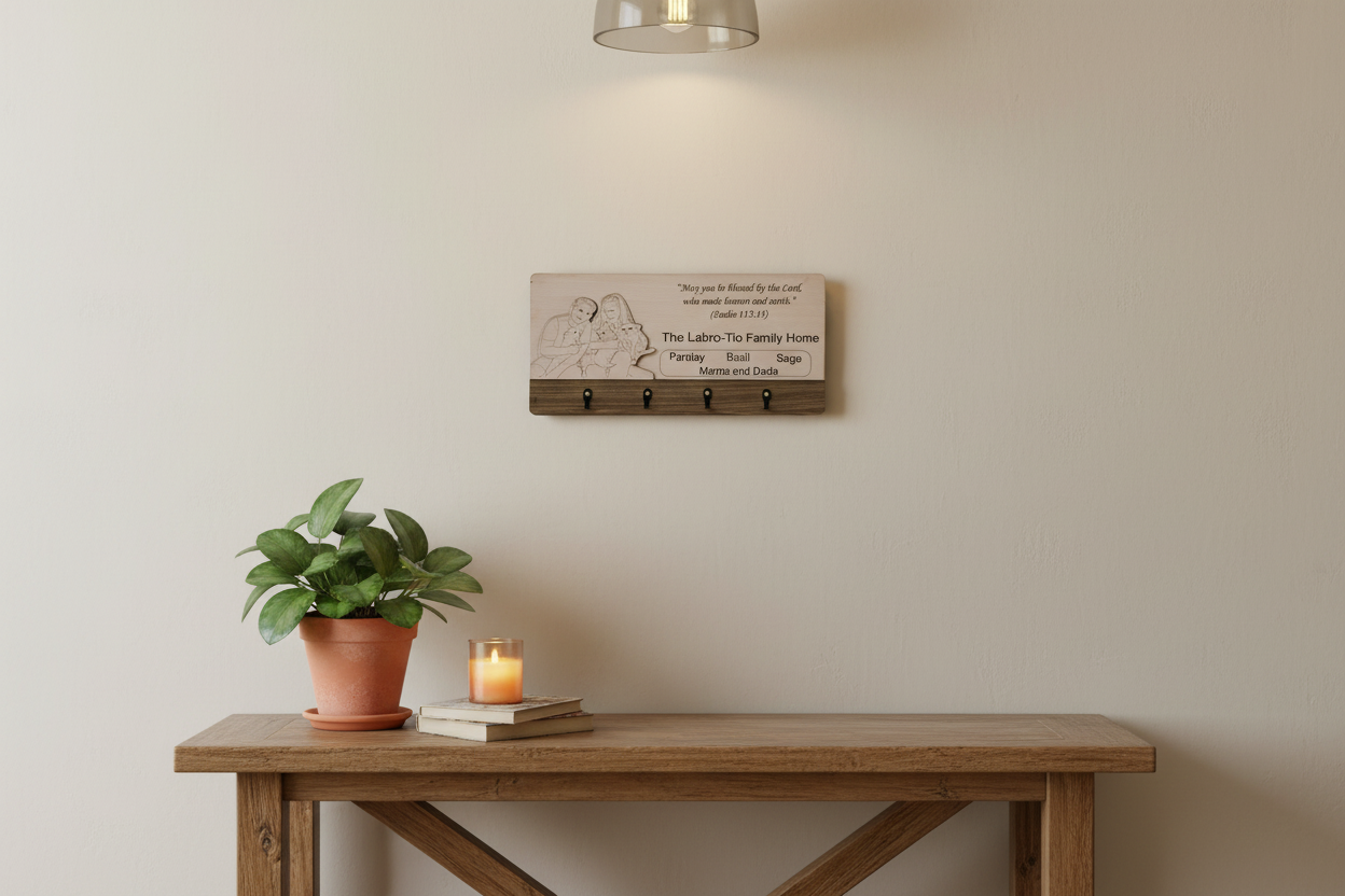 Personalized Wooden Keychain Holder in Warm Interior