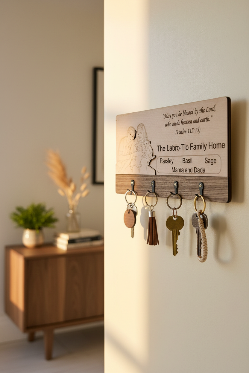 Personalized Wooden Keychain Holder - Side Angle